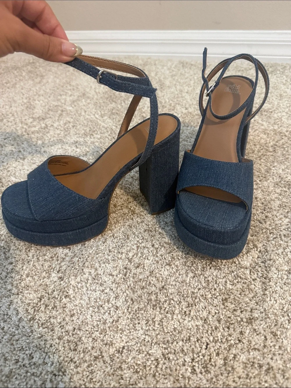 wild fable Dark Blue Denim Platform Block Heel Sandals